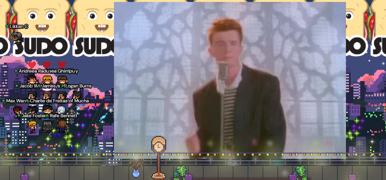 An image of Rick Astley being played as part of the Ball
